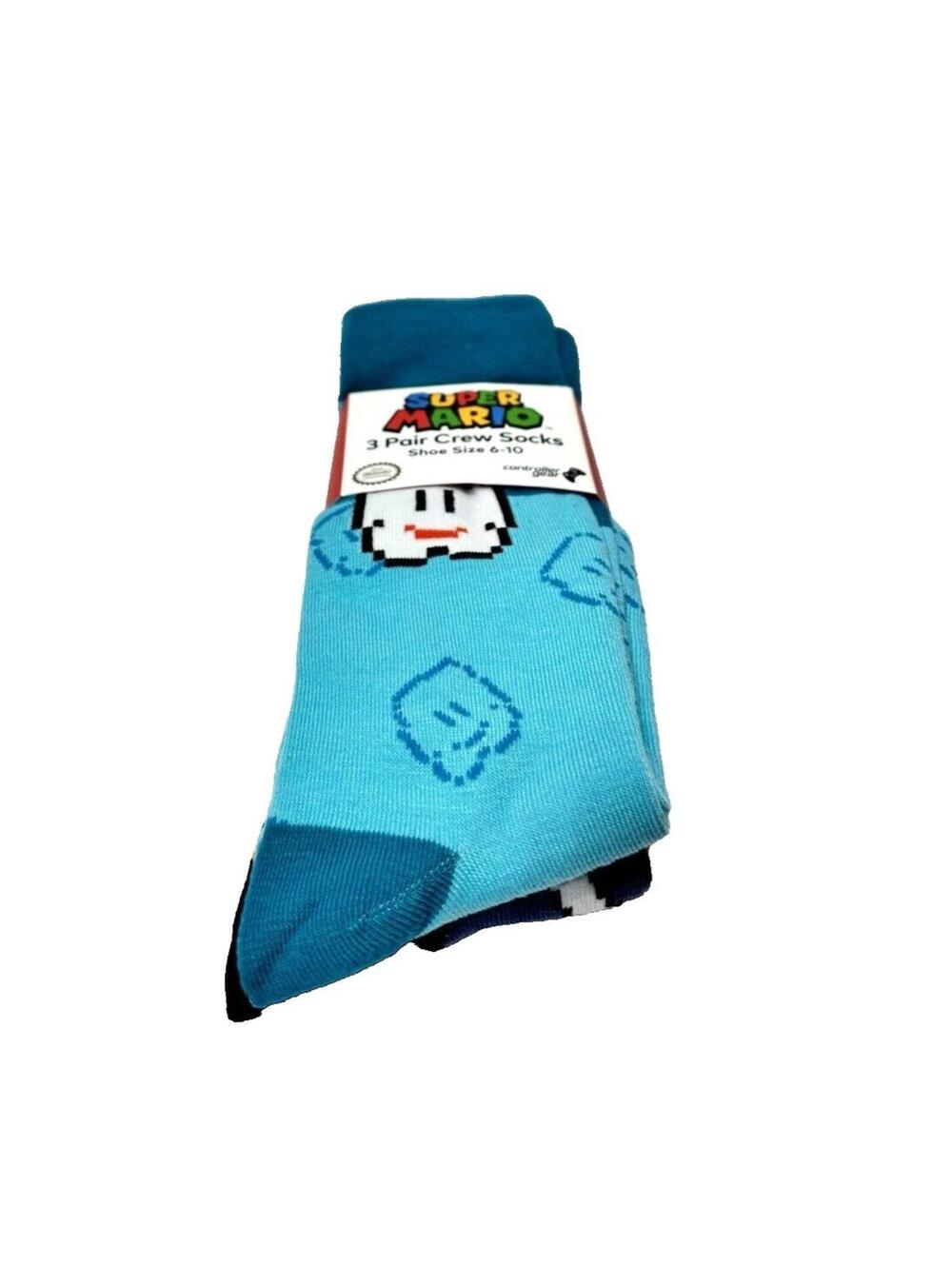 Mario Cartoon Video Game Socks 3-Pair, Men’s Size 6-10, Novelty Socks, New